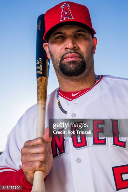 Albert Pujols of the Los Angeles Angels of Anaheim poses for a portrait during Angels Photo Day at Tempe Diablo Stadium on February 21, 2017 in...