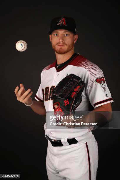 Pitcher Shelby Miller of the Arizona Diamondbacks poses for a portrait during photo day at Salt River Fields at Talking Stick on February 21, 2017 in...