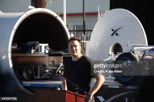 Elon Musk speaks at the Hyperloop pod competition on January 29, 2017. To accelerate the development of a functional Hyperloop prototype, a high...