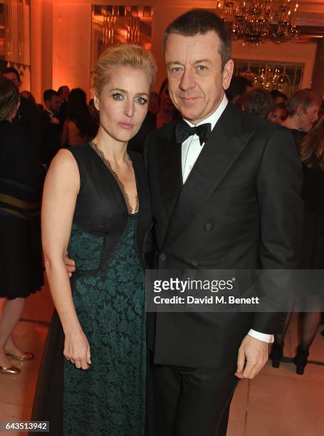 Gillian Anderson and Peter Morgan attend the annual BFI Chairman's Dinner honouring Peter Morgan with the BFI Fellowship at Claridge's Hotel on...