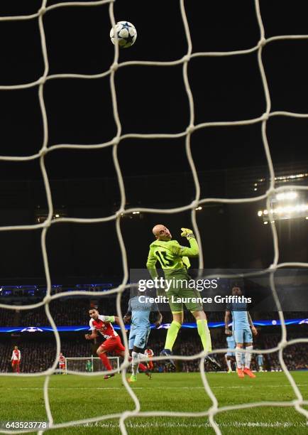 Willy Cabellero of Manchester City watches the ball as Radamel Falcao Garcia of AS Monaco scores their third goal during the UEFA Champions League...