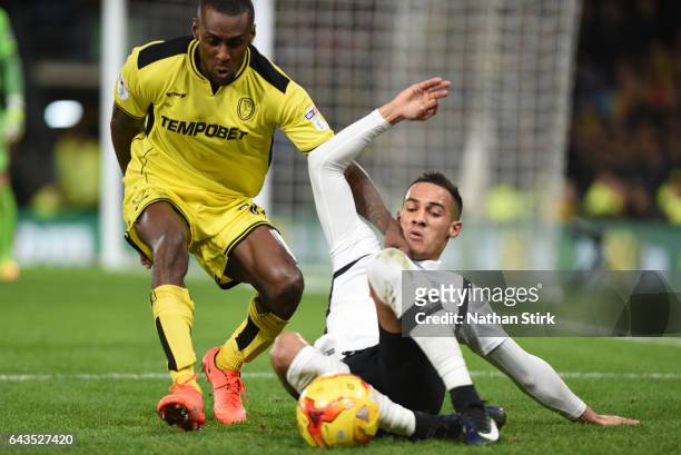 Derby, ENGLANDTom Ince of Derby County and Lloyd Dyer of Burton Albion in action during the Sky Bet Championship match between Derby County and...