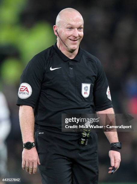 Referee Simon Hooper during the Sky Bet Championship match between Derby County and Burton Albion at iPro Stadium on February 21, 2017 in Derby,...