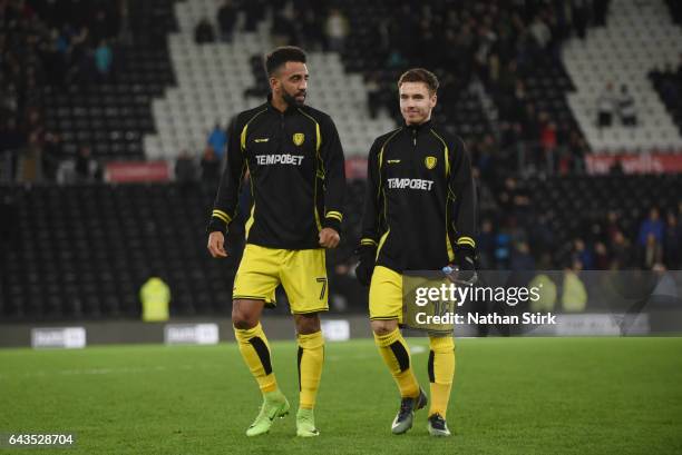 Derby, ENGLANDLee Williamson and William Miller of Burton Albion look on after the Sky Bet Championship match between Derby County and Burton Albion...