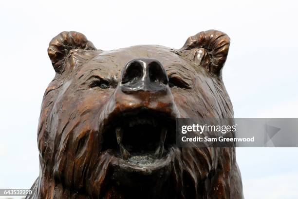 Plaque and statue commemorating "The Bear Trap" as seen during a practice round prior to The Honda Classic at PGA National Resort & Spa - Champions...