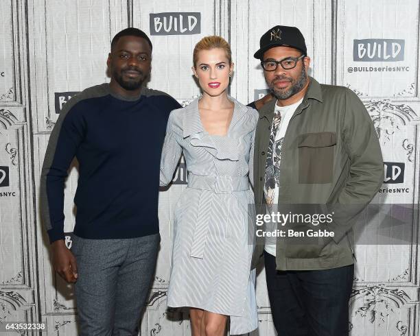 Acotrs Daniel Kaluuya, Allison Williams and Jordan Peele attend the Build Series to discuss the movie "Get Out" at Build Studio on February 21, 2017...