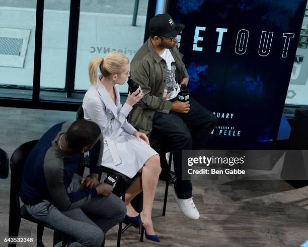 Acotrs Daniel Kaluuya, Allison Williams and Jordan Peele attend the Build Series to discuss the movie "Get Out" at Build Studio on February 21, 2017...