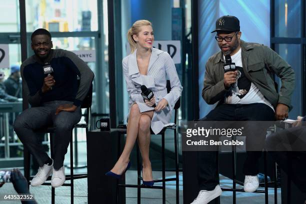 Acotrs Daniel Kaluuya, Allison Williams and Jordan Peele attend the Build Series to discuss the movie "Get Out" at Build Studio on February 21, 2017...