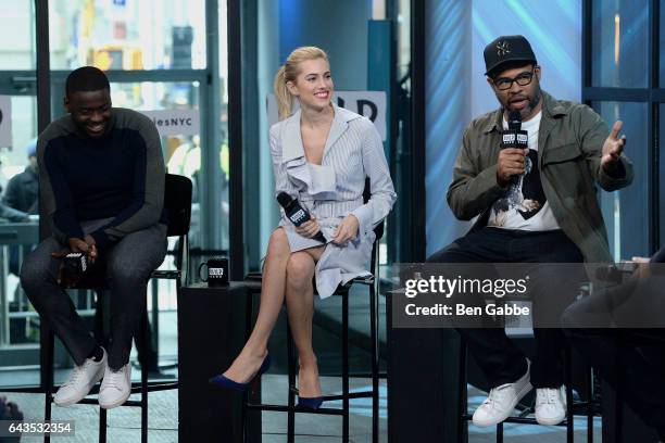 Acotrs Daniel Kaluuya, Allison Williams and Jordan Peele attend the Build Series to discuss the movie "Get Out" at Build Studio on February 21, 2017...