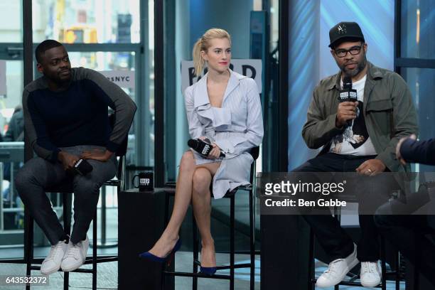 Acotrs Daniel Kaluuya, Allison Williams and Jordan Peele attend the Build Series to discuss the movie "Get Out" at Build Studio on February 21, 2017...