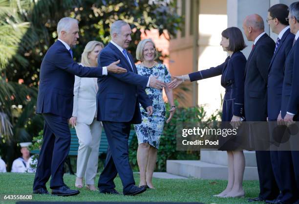 Israeli Prime Minister Benjamin Netanyahu and his wife Sara are introduced to New South Wales Premier Gladys Berejiklian by Australian Prime Minister...