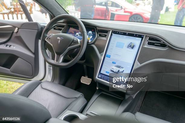 tesla model x all-electric crossover suv interior - tesla model s stock pictures, royalty-free photos & images