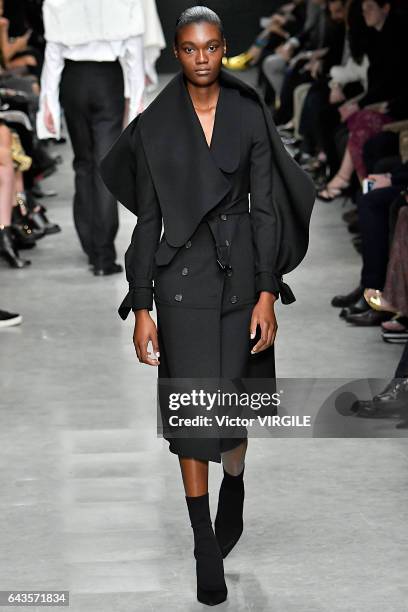 Model walks the runway at the Burberry designed by Christopher Bailey Ready to Wear Fall Winter 2017-2018 fashion show during the London Fashion Week...