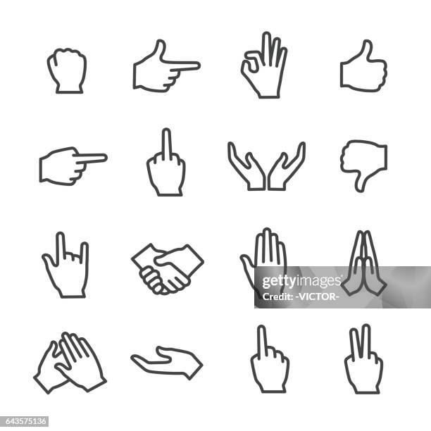 gesture icons set - line series - two fingers stock illustrations