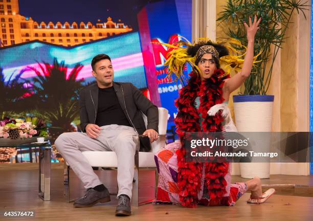 Ricky Martin and Francisca Lachapel are seen on the set of "Despierta America" at Univision Studios on February 21, 2017 in Miami, Florida.