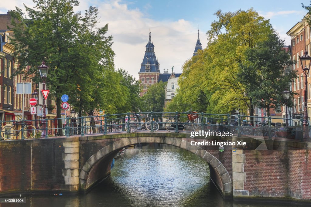 Bridge over Spiegelgracht canal in Amsterdam, Netherlands