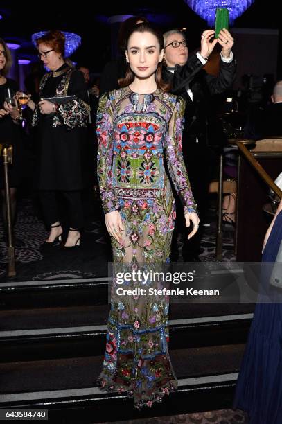 Actor Lily Collins Lily Collins attends The 19th CDGA with Presenting Sponsor LACOSTE at The Beverly Hilton Hotel on February 21, 2017 in Beverly...