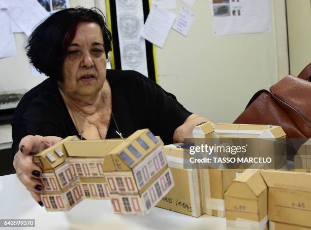 Rosa Magalhaes, responsible for the Sao Clemente samba school's carnival performance -which this year will be about France- speaks during an...