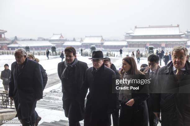 French Prime Minister Bernard Cazeneuve and French delegation, visit the Forbidden City in Beijing on February 22, 2017. Cazeneuve is on a three-day...