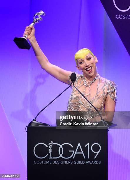 Costume designer Ami Goodheart accepts the Excellence in Short Form Design award for Pepsi 'Momotero featuring Jude Law' onstage at The 19th CDGA...