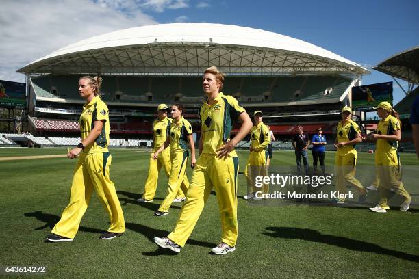 Australian players look on after the Women's Twenty20 International match between the Australia Southern Stars and the New Zealand White Ferns at...