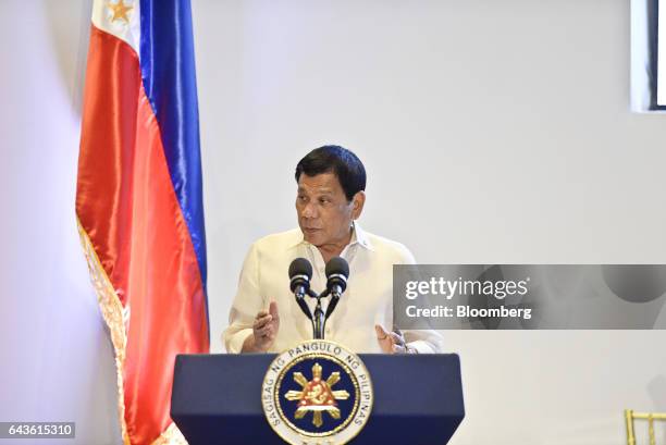 Rodrigo Duterte, the Philippines' president, speaks during the Asian Development Bank 50th Anniversary reception in Manila, the Philippines, on...
