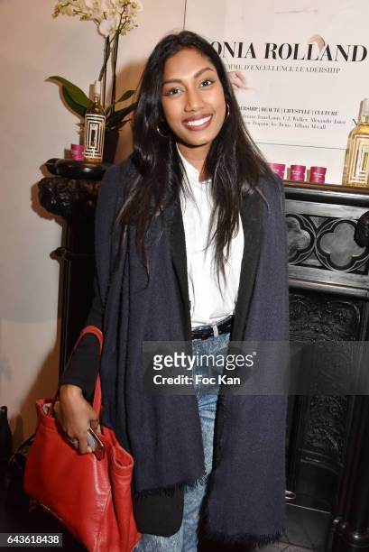 Miss Ile de France 2017 Meggy Pyaneeandee attends FDF Magazine Launch Party at Hotel Christian Dior on February 21, 2017 in Paris, France.