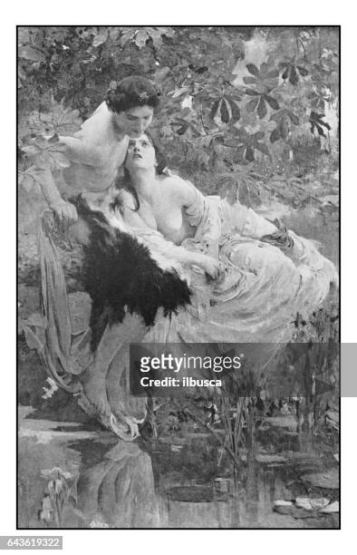 antique photo of paintings: echo and narcissus - repetition stock illustrations