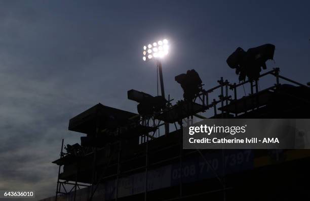 Television cameras and floodlight during The Emirates FA Cup Fifth Round match between Sutton United and Arsenal on February 20, 2017 in Sutton,...