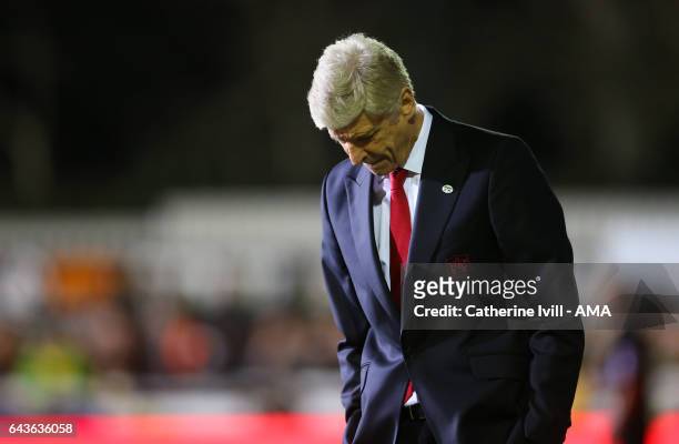 Dejected looking Arsene Wenger manager of Arsenal during The Emirates FA Cup Fifth Round match between Sutton United and Arsenal on February 20, 2017...