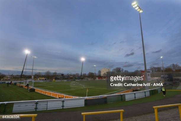 General view of The Borough Sports Ground, Gander Green stadium before The Emirates FA Cup Fifth Round match between Sutton United and Arsenal on...