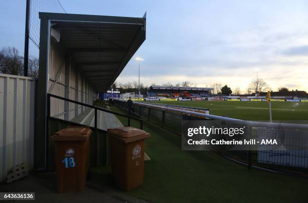 General view of the stand at The Borough Sports Ground, Gander Green stadium before The Emirates FA Cup Fifth Round match between Sutton United and...