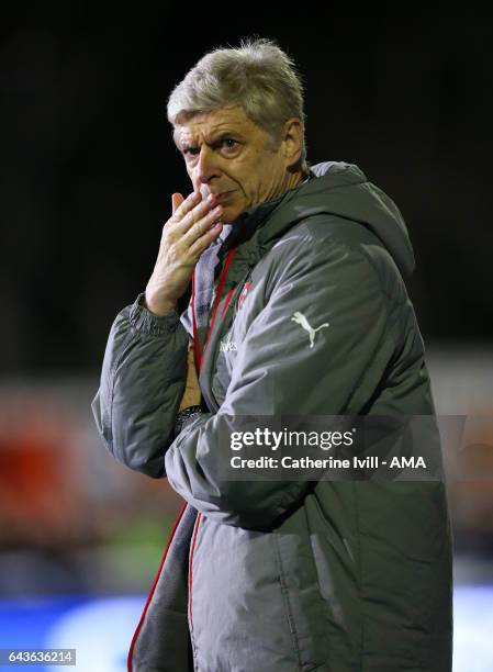 Arsene Wenger manager of Arsenal during The Emirates FA Cup Fifth Round match between Sutton United and Arsenal on February 20, 2017 in Sutton,...