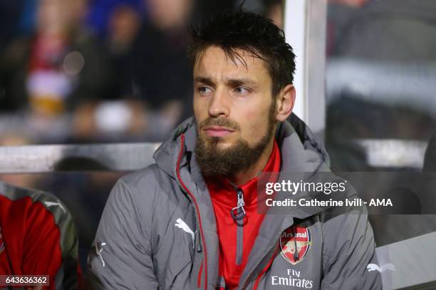 Mathieu Debuchy of Arsenal during The Emirates FA Cup Fifth Round match between Sutton United and Arsenal on February 20, 2017 in Sutton, Greater...