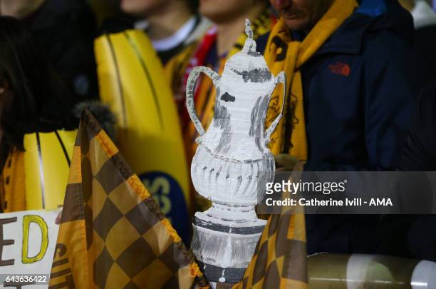 Homemade FA Cup trophy during The Emirates FA Cup Fifth Round match between Sutton United and Arsenal on February 20, 2017 in Sutton, Greater London.