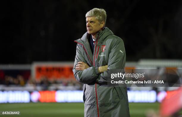 Arsene Wenger manager Arsenal during The Emirates FA Cup Fifth Round match between Sutton United and Arsenal on February 20, 2017 in Sutton, Greater...