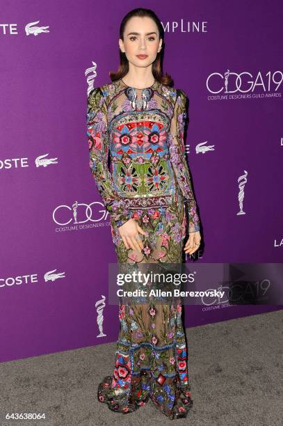 Actress Lily Collins attends the 19th CDGA at The Beverly Hilton Hotel on February 21, 2017 in Beverly Hills, California.