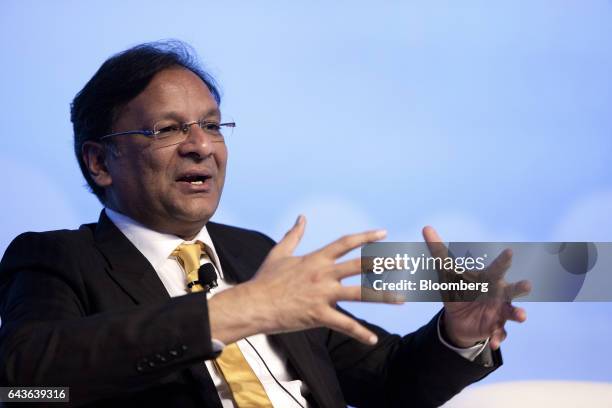 Ajay Singh, chairman and co-founder of Spicejet Ltd., speaks during the Aviation Festival Asia in Singapore, on Wednesday, Feb. 22, 2017. SpiceJet,...