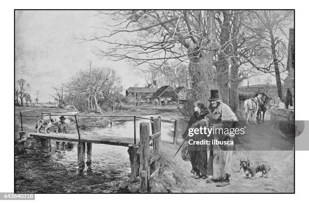 antique photo of paintings: rural scene - seeing eye dog stock illustrations