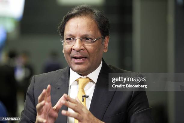 Ajay Singh, chairman and co-founder of Spicejet Ltd., speaks during a Bloomberg Television interview at the Aviation Festival Asia in Singapore, on...