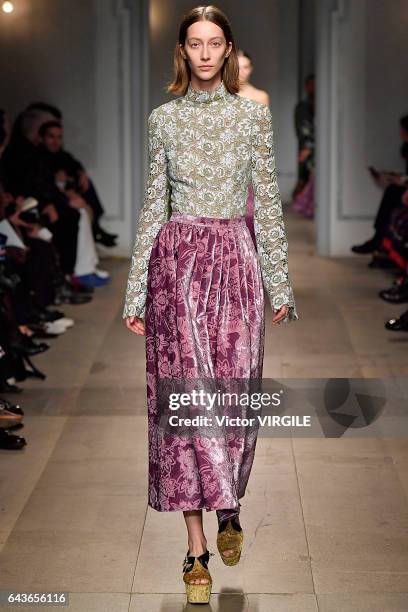 Model walks the runway at the ERDEM Ready to Wear Fall Winter 2017-2018 fashion show during the London Fashion Week February 2017 collections on...