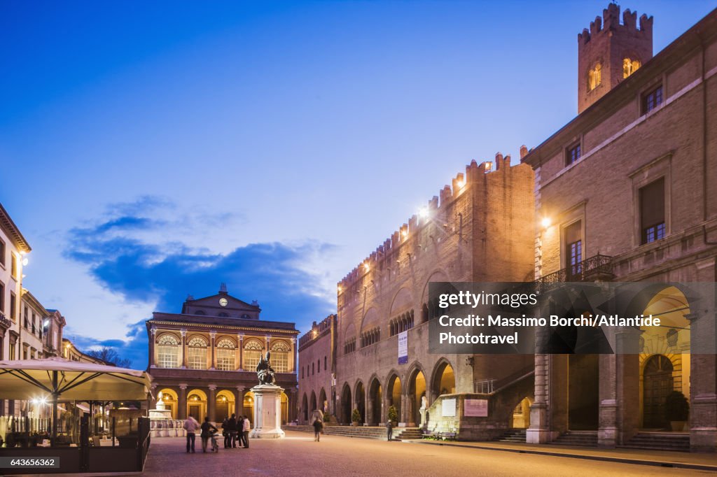 Cavour Square with the Theatre, the Comunale palace and the Arengo palace