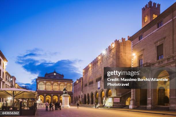 cavour square with the theatre, the comunale palace and the arengo palace - piazza cavour stock pictures, royalty-free photos & images