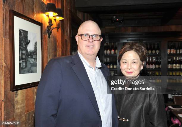 Adam Tschorn and Sharon Takeda attend a NJ Goldston Dinner in honor of Booth Moore and her latest Book "Where Stylists Shop" at AOC Wine Bar on...