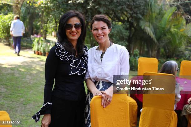 Shivani Wazir Pasrich and Christina Gillivray during a party to celebrate Basant Panchami over lunch at designer Ritu Kumar’s residence, on February...