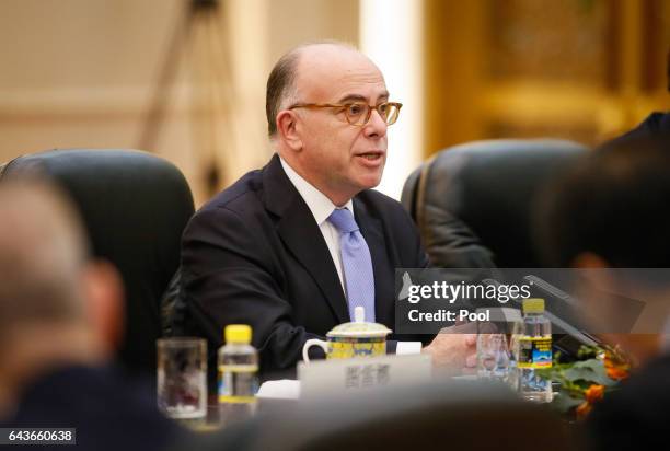 French Prime Minister Bernard Cazeneuve meets with Chinese President Xi Jinping at the Great Hall of the People on February 22, 2017 in Beijing,...