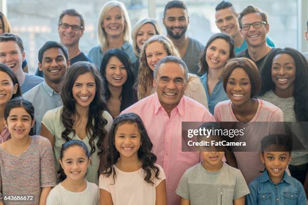 large multi-ethnic group - happy smiling people multi generations stock pictures, royalty-free photos & images