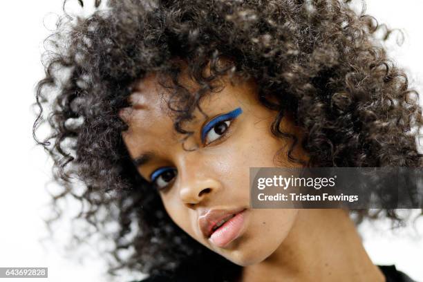 Model is seen backstage ahead of the Wunderkind show during Milan Fashion Week Fall/Winter 2017/18 on February 22, 2017 in Milan, Italy.