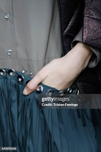 Details seen backstage ahead of the Wunderkind show during Milan Fashion Week Fall/Winter 2017/18 on February 22, 2017 in Milan, Italy.