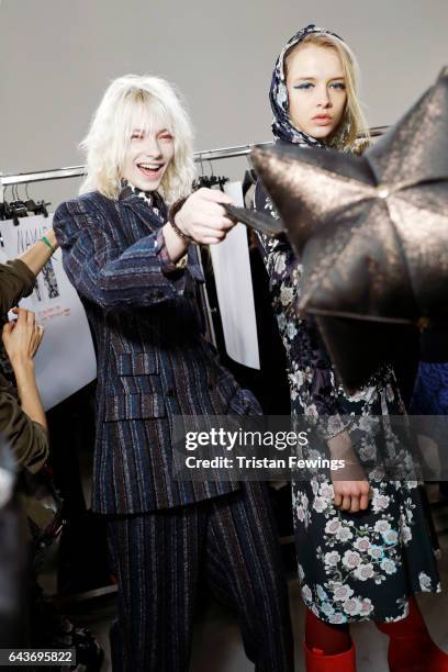 Models are seen backstage ahead of the Wunderkind show during Milan Fashion Week Fall/Winter 2017/18 on February 22, 2017 in Milan, Italy.